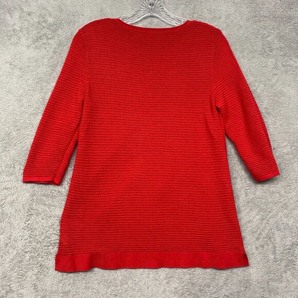 J Jill Sweater Womens Extra Small Red Pullover Open Knit Cotton Solid Casual - Picture 5 of 7